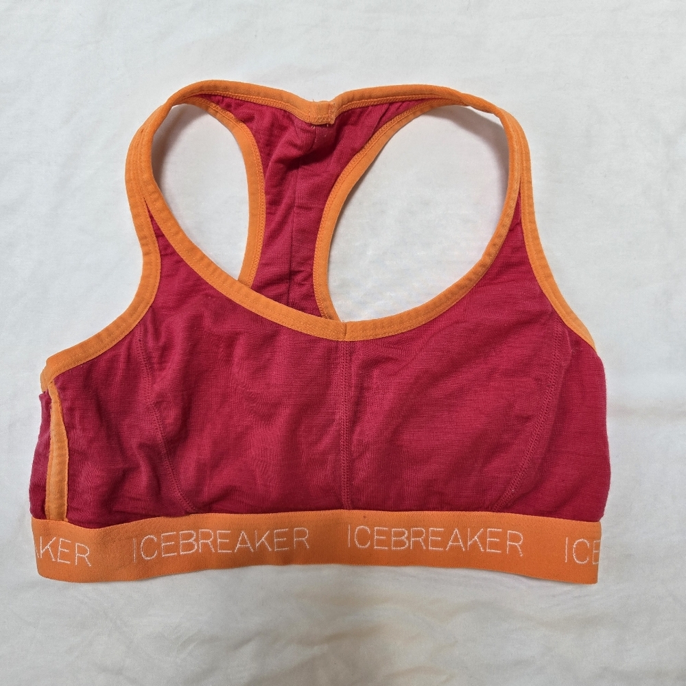 Icebreaker Hot Pink And Orange Merino Wool Y Back Athletic Sports Bra